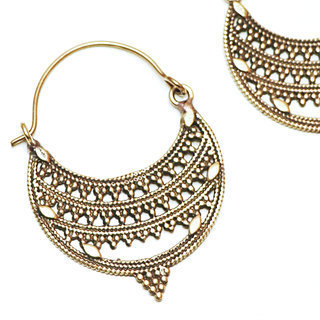 Bijoux Indiens Ethniques boucles d'oreilles croles dores filigranes boho gipsy bohme en bronze dor or grav - Inde 021 b