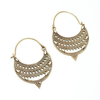 Bijoux Indiens Ethniques boucles d'oreilles croles dores filigranes boho gipsy bohme en bronze dor or grav - Inde 021