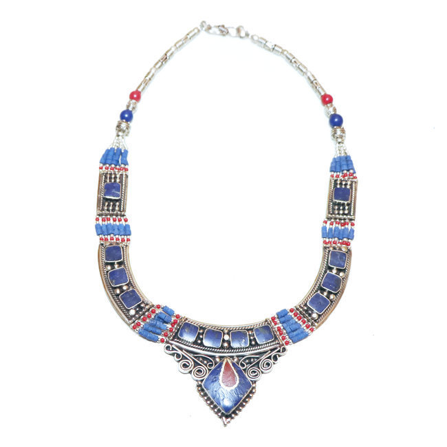 Collier tibétain pierres Lapis-Lazuli et Corail rouge - Népal 009