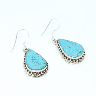 Bijoux ethniques indiens boucles d'oreilles en argent 925 femme pendantes filigranes feuilles et pierres fines Turquoise naturelle vritable indiennes - Npal 008 b