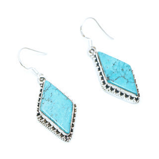 Bijoux ethniques indiens boucles d'oreilles en argent 925 femme pendantes filigranes feuilles et pierres fines Turquoise naturelle vritable indiennes - Npal 010