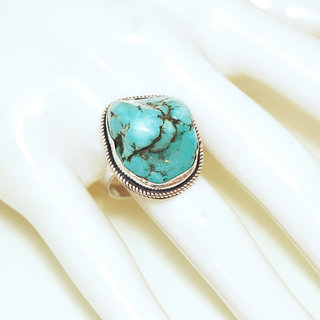 Bijoux ethniques indiens bague en argent 925 massif druzy femme homme large et pierre fine turquoise naturelle grosse brute npalais - Npal 078 b