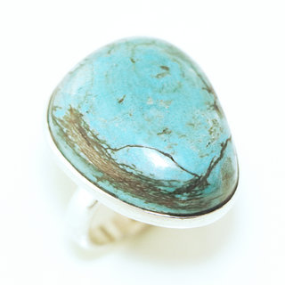 Bijoux ethniques indiens bague en argent 925 massif druzy femme homme large et pierre fine turquoise naturelle vritable grosse brute npalaise - Npal 080a