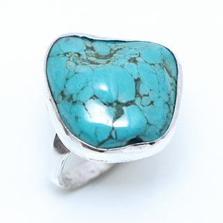 Bijoux ethniques indiens bague en argent 925 massif druzy femme homme large et pierre fine turquoise naturelle grosse brute npalais - Npal 083