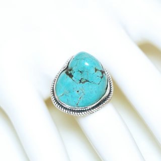 Bijoux ethniques indiens bague en argent 925 massif druzy femme homme large et pierre fine turquoise naturelle grosse brute npalais - Npal 085 b