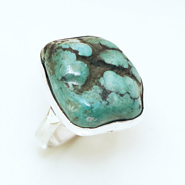 Bague druzy argent 925 et Turquoise brute naturelle - Népal 087