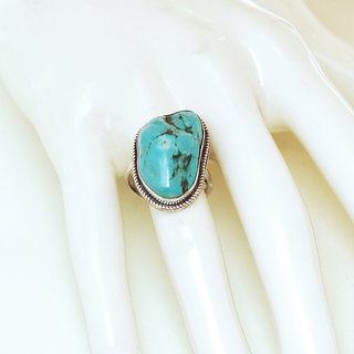 Bijoux ethniques indiens bague en argent 925 massif druzy femme homme large et pierre fine turquoise naturelle grosse brute npalais - Npal 088 b