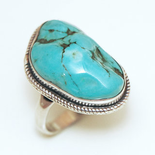 Bijoux ethniques indiens bague en argent 925 massif druzy femme homme large et pierre fine turquoise naturelle grosse brute npalais - Npal 088