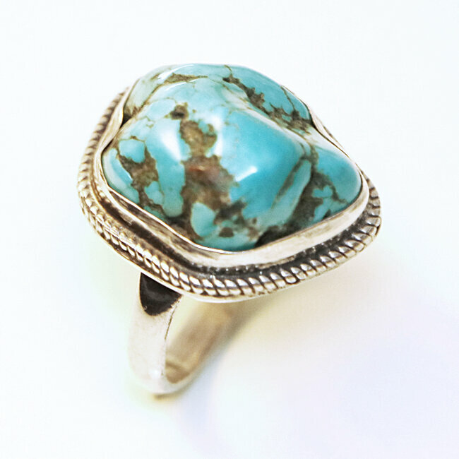 Bague druzy argent 925 et Turquoise brute naturelle - Népal 090