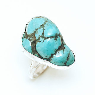 Bijoux ethniques indiens bague en argent 925 massif druzy femme homme large et pierre fine turquoise naturelle grosse brute npalais - Npal 091