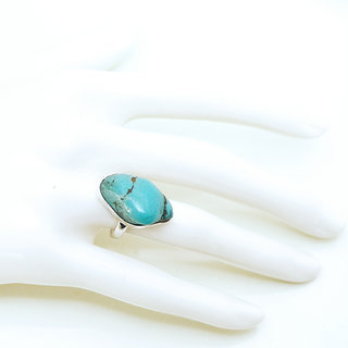 Bijoux ethniques indiens bague en argent 925 massif druzy femme homme large et pierre fine turquoise naturelle grosse brute npalais - Npal 092 b