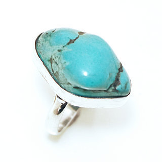 Bijoux ethniques indiens bague en argent 925 massif druzy femme homme large et pierre fine turquoise naturelle grosse brute npalais - Npal 092