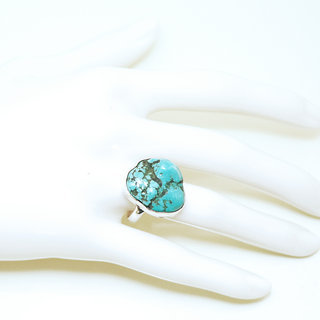 Bijoux ethniques indiens bague en argent 925 massif druzy femme homme large et pierre fine turquoise naturelle grosse brute npalais - Npal 093 b