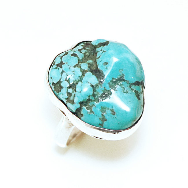 Bague druzy argent 925 et Turquoise brute naturelle - Népal 093