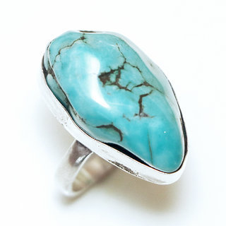 Bijoux ethniques indiens bague en argent 925 massif druzy femme homme large et pierre fine turquoise naturelle grosse brute npalais - Npal 094