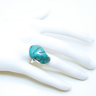 Bijoux ethniques indiens bague en argent 925 massif druzy femme homme large et pierre fine turquoise naturelle grosse brute npalais - Npal 096 b