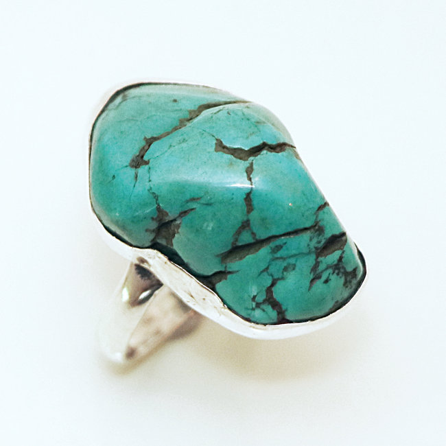 Bague druzy argent 925 et Turquoise brute naturelle - Népal 096