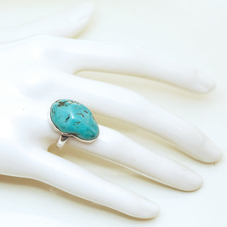 Bijoux ethniques indiens bague en argent 925 massif druzy femme homme large et pierre fine turquoise naturelle grosse brute npalais - Npal 097 b