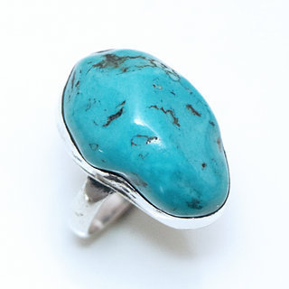 Bijoux ethniques indiens bague en argent 925 massif druzy femme homme large et pierre fine turquoise naturelle grosse brute npalais - Npal 097