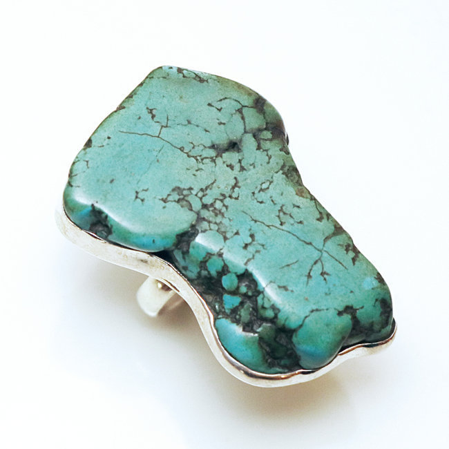 Bague druzy argent 925 et Turquoise brute naturelle - Népal 099