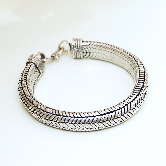 Bracelet fin snake en argent, mixte pour homme et femme