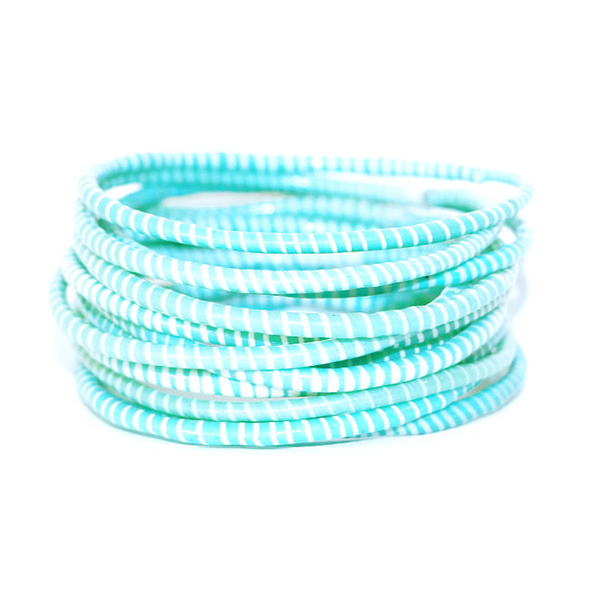 Lot de 12 bracelets Jokko en plastique recyclé Turquoise vert d'eau - Mali 003