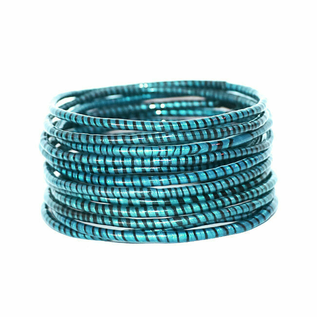 Lot de 12 bracelets Jokko en plastique recyclé Vert Malachite - Mali 007