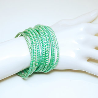 Bijoux Africains Bracelet Jokko Plastique Recycl Tendance Ethniques Mix Vert Clair Jade Lot de 12 - Mali 010b