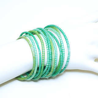 Bijoux Africains Bracelet Jokko Plastique Recycl Tendance Ethniques Mix Vert Lot de 12 - Mali 012 b