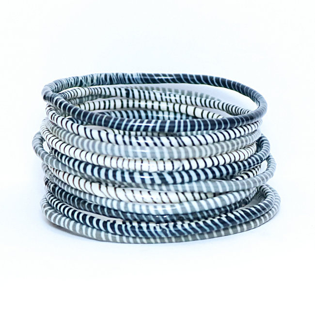 Lot de 12 bracelets Jokko en plastique recyclé mix Granit gris - Mali 019