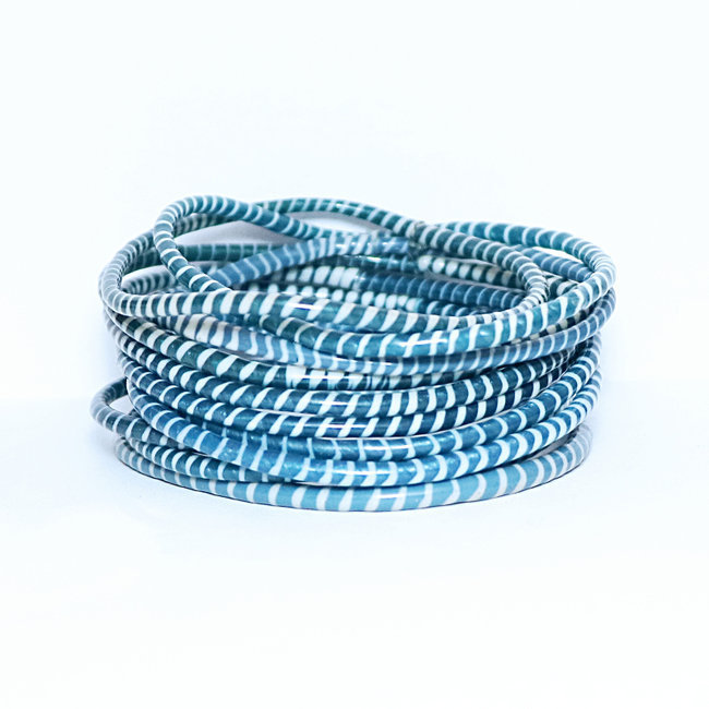 Lot de 12 bracelets Jokko en plastique recyclé Bleu denim - Mali 021