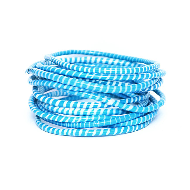 Lot de 12 bracelets Jokko en plastique recyclé Bleu azur - Mali 023