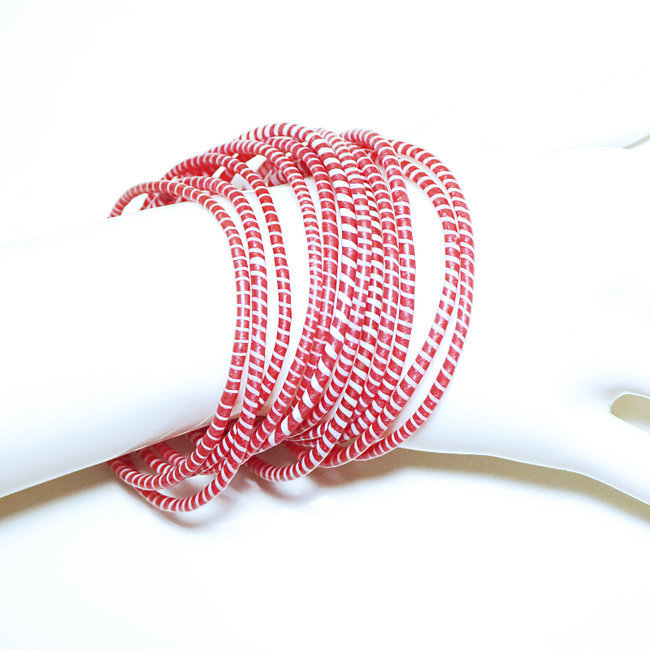 Bijoux Africains Bracelet Jokko Plastique Recyclé Tendance Ethniques Rose Rouge Lot de 12 - Mali 024 b