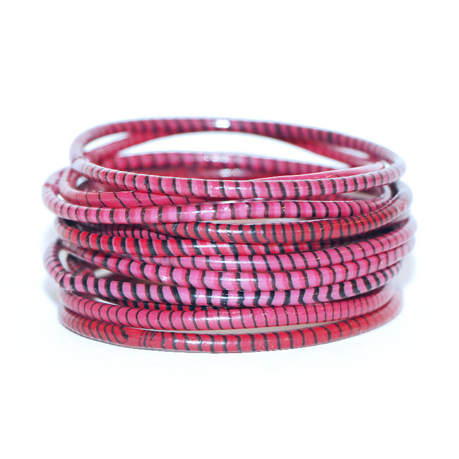 Lot de 12 bracelets Jokko en plastique recyclé Rose Framboise - Mali 035
