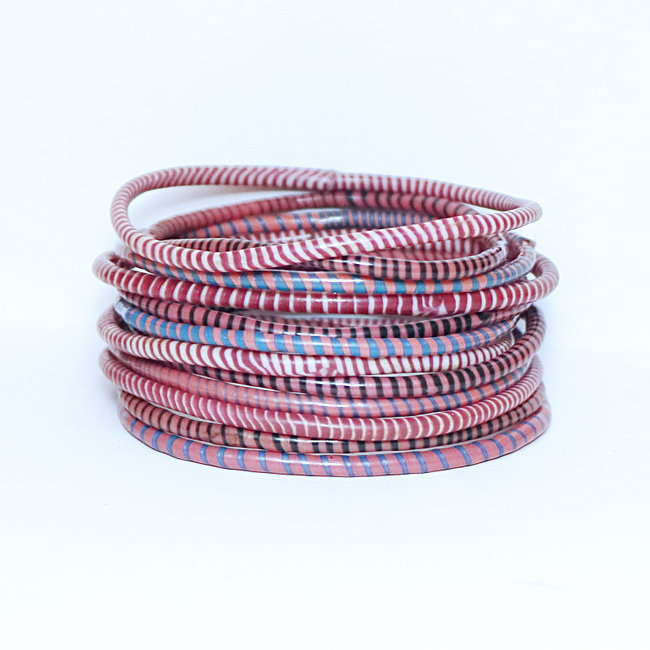 Lot de 12 bracelets Jokko en plastique recyclé mix Rose bruyère - Mali 036