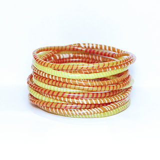 Bijoux Africains Bracelet Jokko Plastique Recycl Tendance Ethniques Mix Jaune Orange Lot de 12 - Mali 037