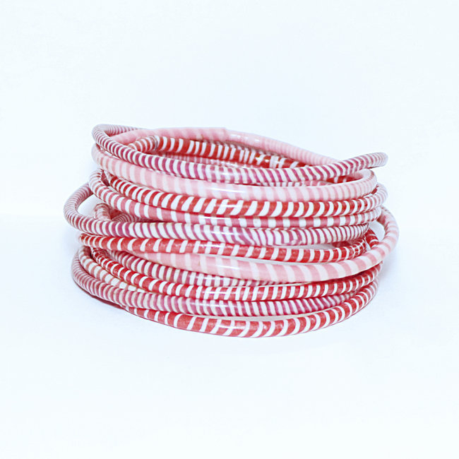 Lot de 12 bracelets Jokko en plastique recyclé mix Rose trémière - Mali 038