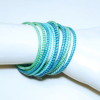 Bijoux Africains Bracelet Jokko Plastique Recycl Tendance Ethniques Mix Vert Bleu Clair Lot de 12 - Mali 042 b