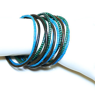 Bijoux Africains Bracelet Jokko Plastique Recyclé Tendance Ethniques Mix Vert Bleu Brun Foncé Lot de 12 - Mali 046 b