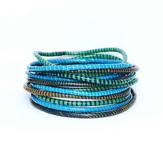 Bijoux Africains Bracelet Jokko Plastique Recycl Tendance Ethniques Mix Vert Bleu Brun Fonc Lot de 12 - Mali 046