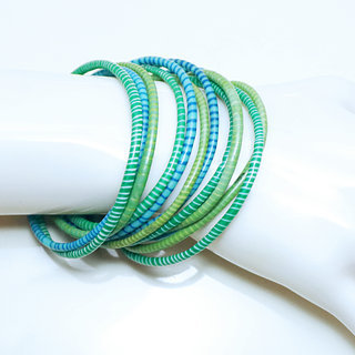 Bijoux Africains Bracelet Jokko Plastique Recycl Tendance Ethniques Mix Vert Turquoise Lot de 12 - Mali 047 b