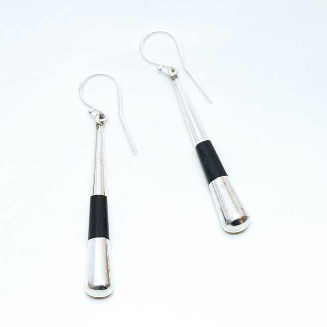 Boucles d'oreilles rondes touareg pilon argent 925 et ébène - Niger 074