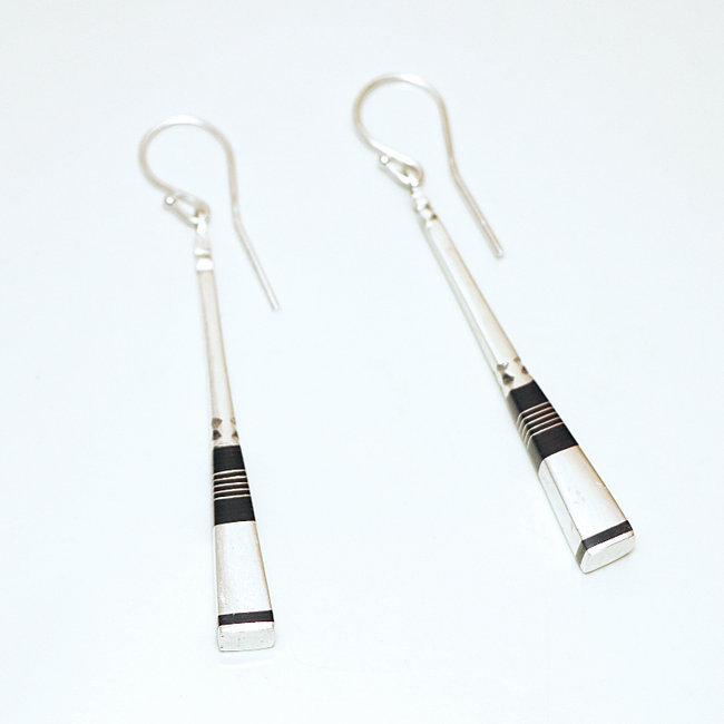 Boucles d'oreilles carrées touareg pilon argent 925 et ébène - Niger 075