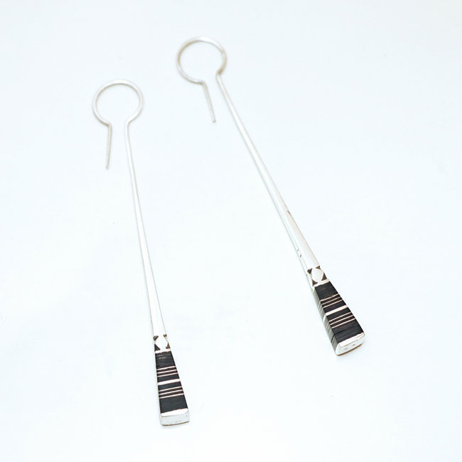 Boucles d'oreilles touareg argent 925 carrées pilon et ébène - Niger 076