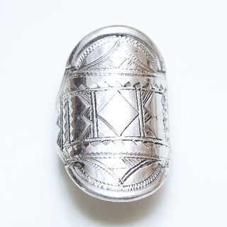 Bijoux ethniques touareg bague en argent 925 homme femme longue navette grave  - Niger 136 c