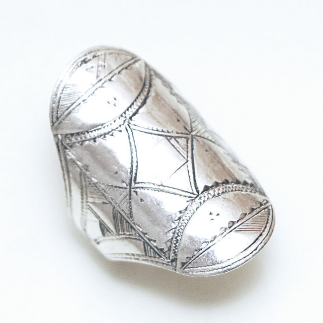 Bague argent massif 925 touareg longue navette losange - Niger 138