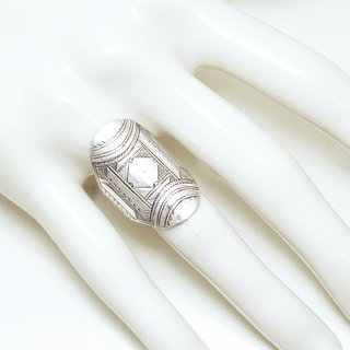 Bijoux ethniques touareg bague en argent 925 homme femme longue navette grave  - Niger 139 c