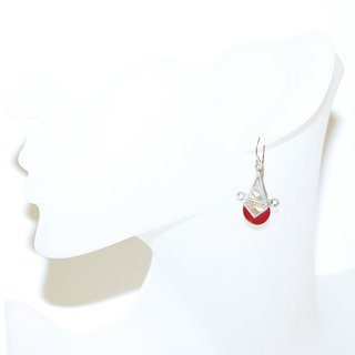 Bijoux touareg ethniques boucles d'oreilles femme argent 925 massif graves et pierre croix d'ingall Verre artisanal rouge - 010 b