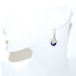 Bijoux touareg ethniques boucles d'oreilles femme argent 925 massif graves et pierre croix ingall Verre artisanal bleu - 010 b