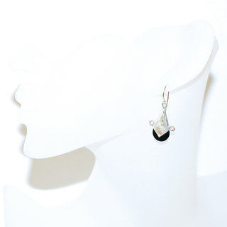 Bijoux touareg ethniques boucles d'oreilles femme argent 925 massif graves et pierre croix d'ingall Verre artisanal noir - 010 b